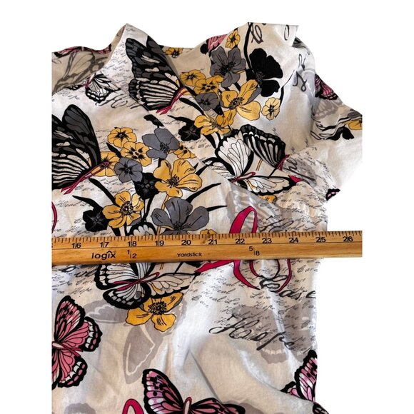 Butterfly & Floral Pattern Womens Scrub Top 3XL By Scrub H.Q. 100% Cotton - Picture 8 of 8